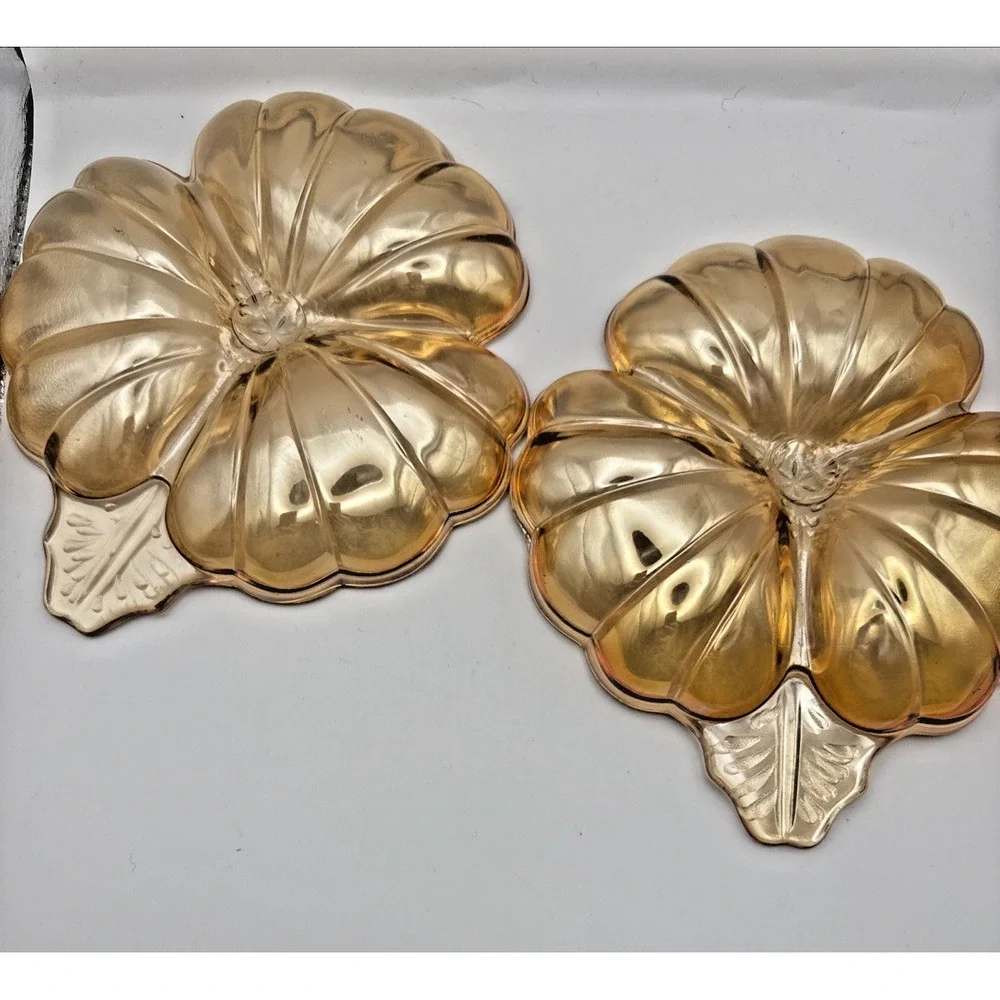 Vintage Jeanette Marigold Carnival Glass 3 Leaf Clover Shaped Candy‎ Dish Set 2